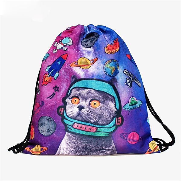 

backpack drawstring bags drawstring fashion 3d printing travel softback men bags women's shoulder bag knapsack cat new