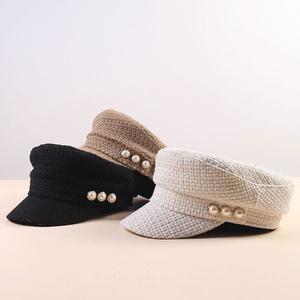 

01910-jixi25 autumn street tweed pearl lady visors cap women leisure hat, Blue;gray