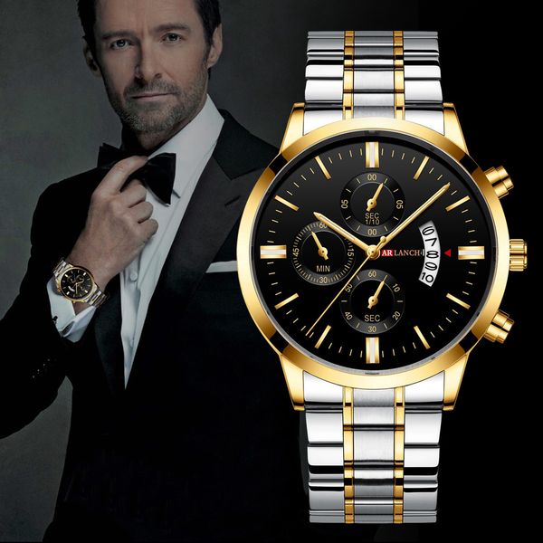 

watches men 2019 gold black watch men quartz wrist watch male steel sport waterproof wristwatch, Slivery;brown