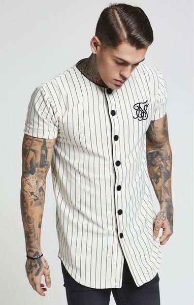 

fashion summer men streetwear hip hop t-shirts sik silk embroidered baseball jersey striped shirt men clothing, White;black