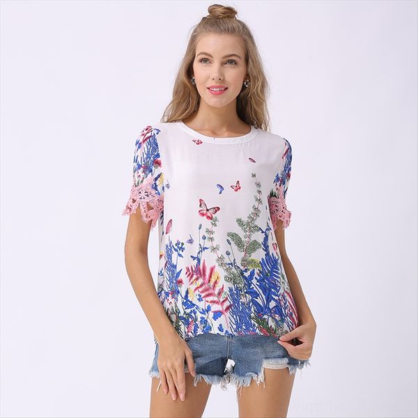 

2020 women's round collar printed t- butterfly shirt butterfly short sleeve t-shirt women, White
