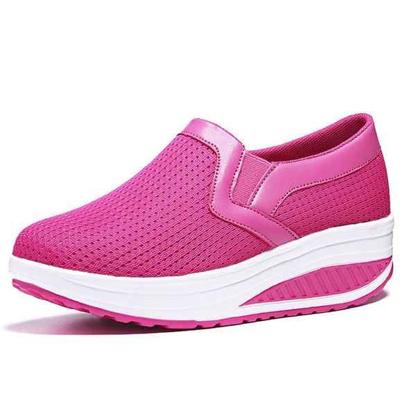 

breathable slim women swing shoes wedges platform height increase shoes slip on lazy light casual work loafers, Black;white