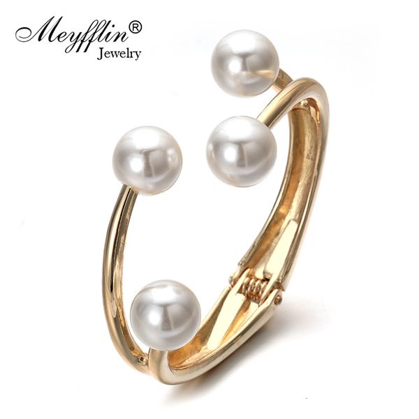 

vintage simulated pearl cuff bracelets for women men jewelry trendy gold silver bracelets & bangles bijoux 2019 party jewelry, Black