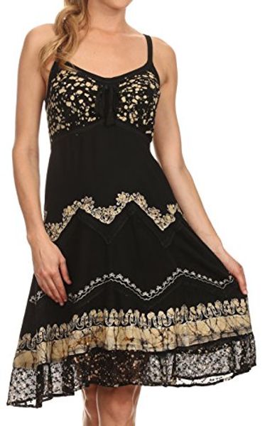 

sakkas jolie batik embroidered adjustable spaghetti strap dress, Black;gray