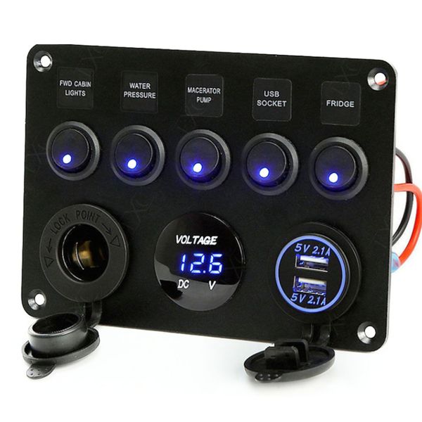 

switch panel cigarette lighter led voltmeter socket yacht charger dual usb 12v power car