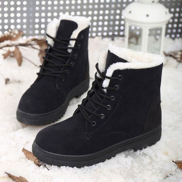 

fashion women winter boots 2019 fur warm snow boots women ankle plush insole keep warm shoes woman ladies shoes round toe, Black