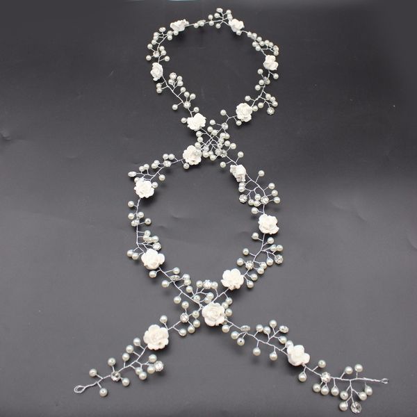 

110 cm handmade white flower bridal vine tiara headbands bride prom chaplet crown hair ornament wedding hair jewelry accessories, Golden;white