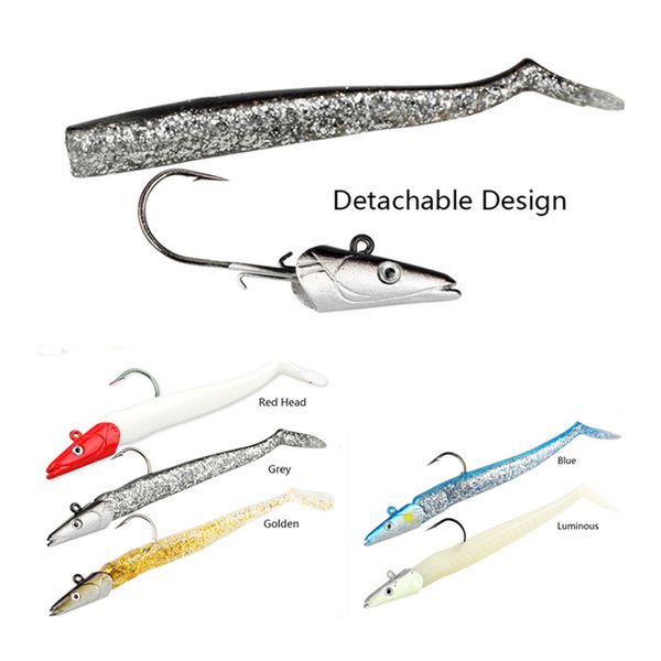 11 centimetri 19g Glow Anguilla Richiamo Morbido Wobbler Esca Artificiale Silicone Spigola luccio Scorfano Cernia Pesca Alla Carpa Piombo Jig testa Affrontare