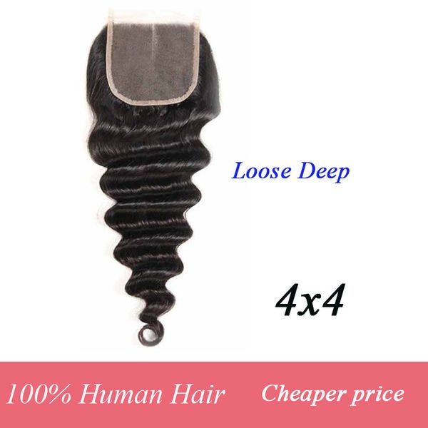 

wavy brazilian silk based loose deep lace closures human hair brazilian virgin loose deep lace closure middle part, Black