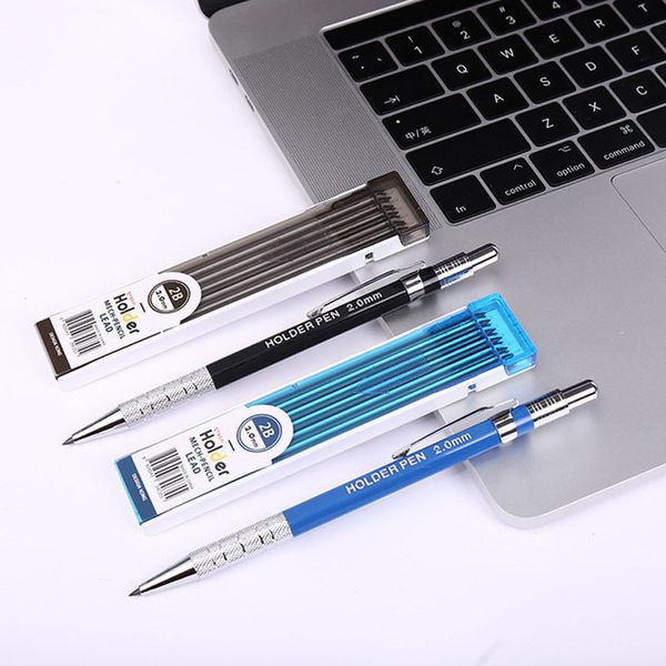

metal mechanical pencil 2.0mm 2b drawing writing activity pencil with refill office school stationery, Blue;orange