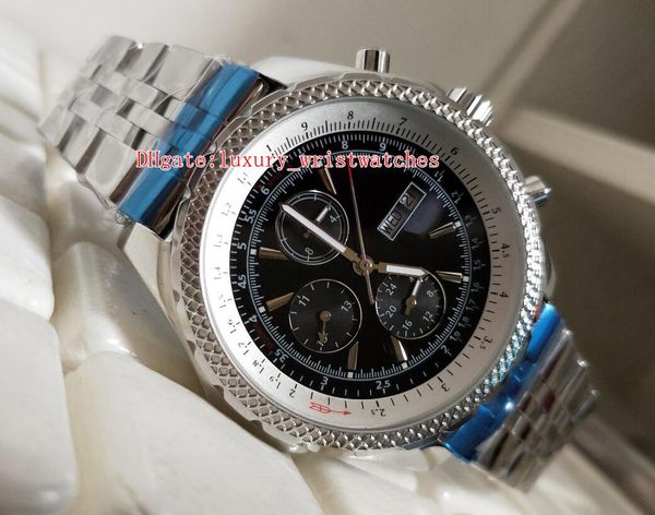 

good quality men wristwatches 44mm a13363 black dial stainless steel blue luminescent vk quartz chronograph working mens watch watches, Slivery;brown