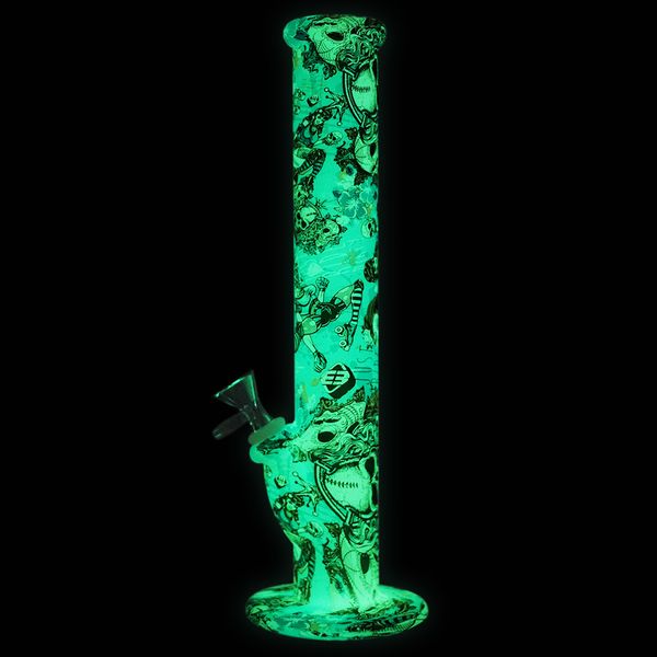 14 '' Glow in the dark Accessori per fumatori pipa ad acqua in silicone narghilè bong in vetro bong in silicone dab rig Grande tubo dritto Tubo infrangibile