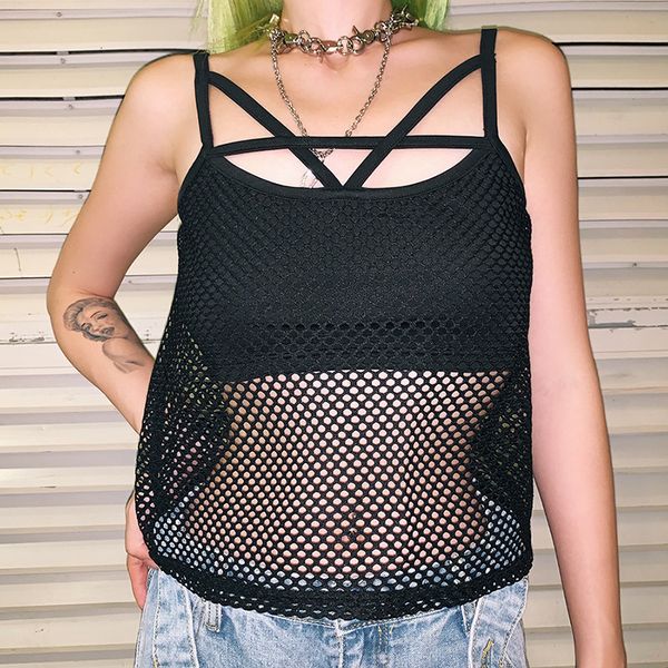 

one-line wind 2019 season women's collar solid color mesh vest, White