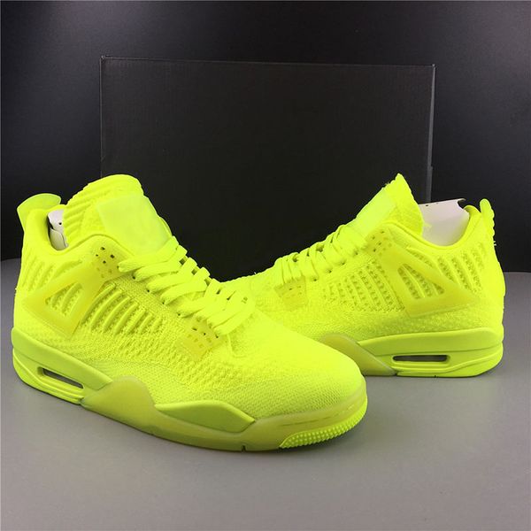 

2019 Knit 4 Chaussures Fly University Fluorescent Green Volt Basketball Shoes Men 4s Knitting Sneakers High Quality With Box