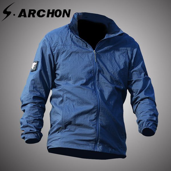 

водонепроницаемая quick dry tactical пешеходной куртка кожи мужчина upf 50+ дышащего с капюшоном плащ ветровка тонкой армии куртка, Blue;black