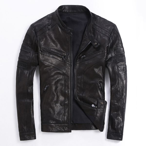 

100% real sheepskin coat men's genuine leather jacket short slim jackets for men outwear lg20200004 mf061, Black