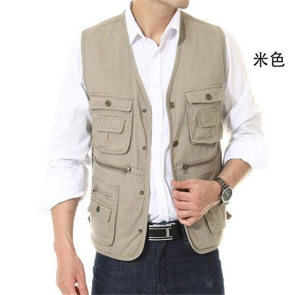 

hollow pgrapher men multi-pocket casual waistcoat travelers working male vest new, Black;white