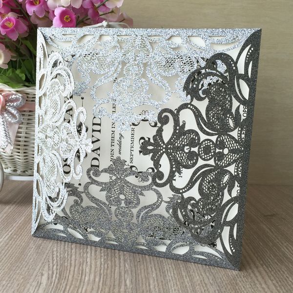 

wedding invitation cards table card glitter paper hollow out envelope using for grand events party invitation card, Black