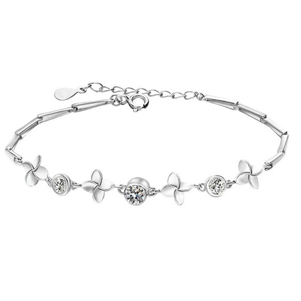 

flower zircon anklet women rose gold four-leaf clover tassel anklet ankle bracelet fashion jewelry womens accessories gift for w, Red;blue