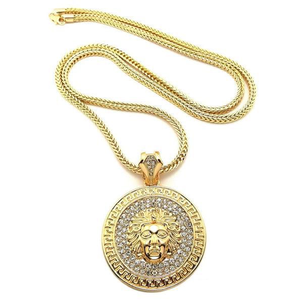 

mens hip hop long necklace jewelry gold slver chains medusa avatar iced out necklace diamond pece pendant designer necklaces women men, Silver