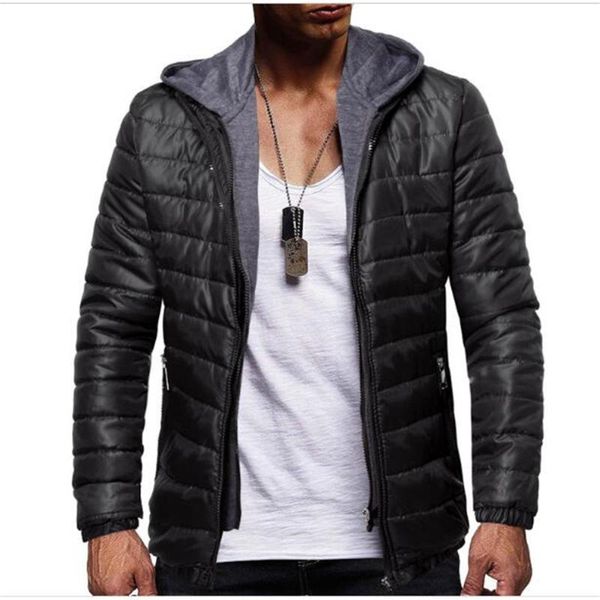 

autumn winter fashion outerwear men's pure color zipprt hooded cotton-padded jacket lightweight warm cotton jacket, Black