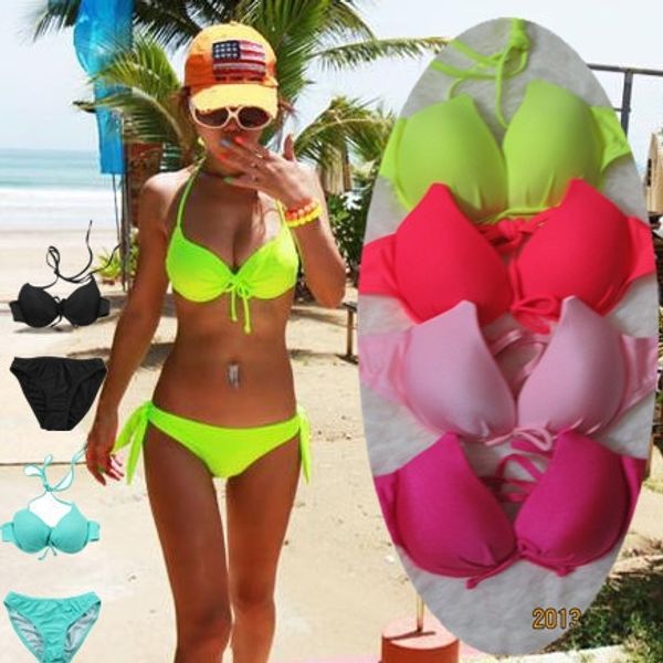 

solid color steel bikini two-piece bikini swim set/beach swimsuit fluorescent swimming suit ladies, White;black