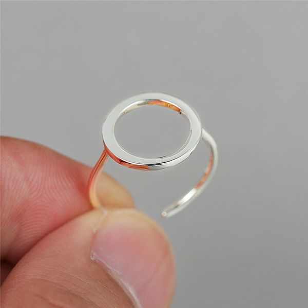 

fashion 925 sterling silver adjustable ring minimalist female big circle finger ring classic party wedding rings for women, Golden;silver