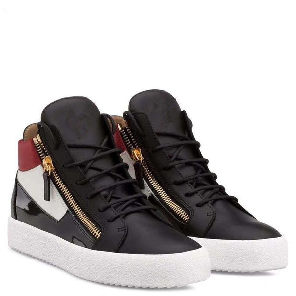 

new 2019 mens womens winered patent leather with corduroy patchwork low double zip sneakers, brand casual shoes 35-46drop shipping m12, Black