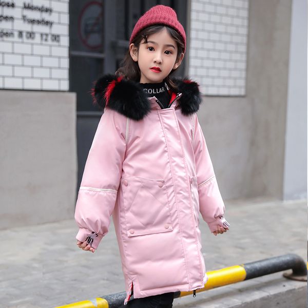 

winter warm girl down jackets reversible design children down parkas coat real colorful fur kids teenager thick outerwear, Blue;gray