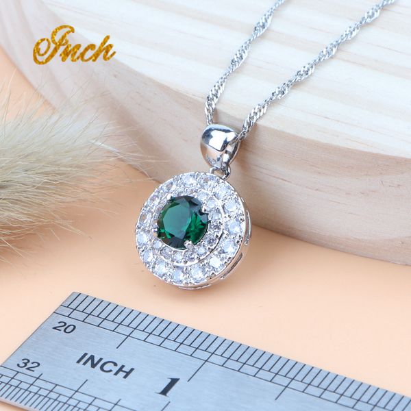 

green zirconia bridal jewelry sets silver 925 for women costume jewellery bracelets pendants wedding necklace rings earrings set, Slivery;golden