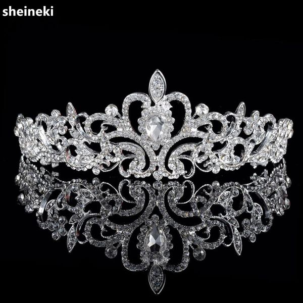 

sell 2019 new trendy silver color crown for women fashion shining rhinestone coroa para cabelos wedding accessories