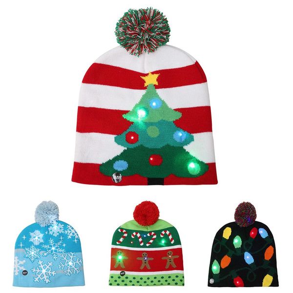 

christmas hat with light soft warm christmas tree snowflake gingerbread man print hats beanie knitted hat kids adults