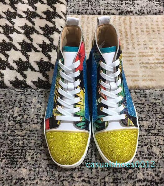 

fashion brand men women rhinestone high shoes famous designer brand luxury red bottom sneakers mens shoes with box and dustbag 12c, Black