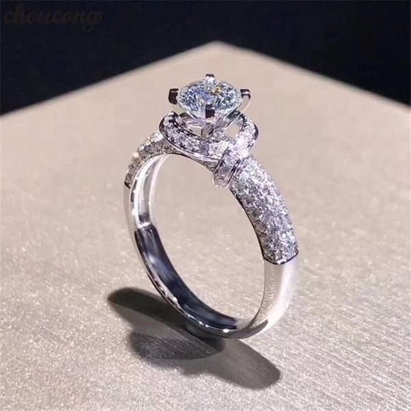 

choucong stunning flower promise ring diamond 925 sterling silver engagement wedding band rings for women brial, Slivery;golden