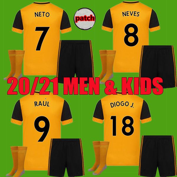 

20 21 wolves soccer jersey men kids kits cutrone raul neves 2020 2021 wolverhampt wolverhampton wanderers football shirt diogo j. uniforms, Black;yellow