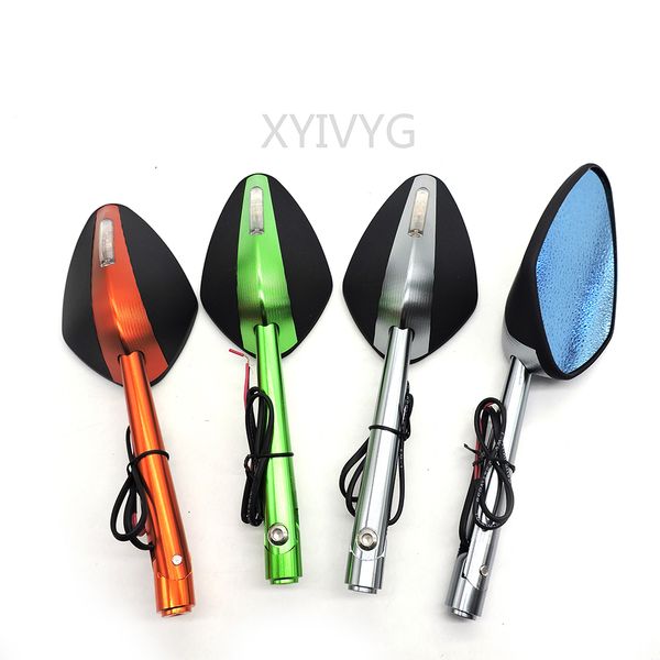 

green orange silver motorcycle e-bike rear view mirror with led turn signals cnc motor motorcycle mirror 8/10mm blue glass
