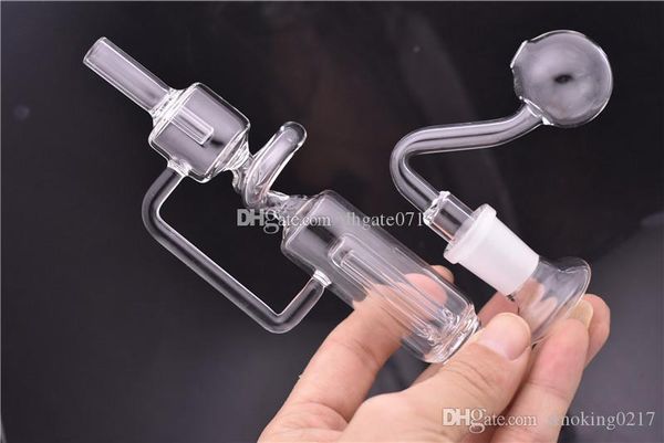 With handle mini 14mm female Joint bongs Recycler Percolator Hookahs glass dab oil rig water pipe with glass bowl