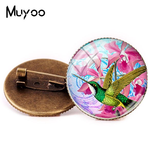 

2019 new style green hummingbird brooch women humming birds brooches glass cabochon pin bird jewelry handmade pins, Gray