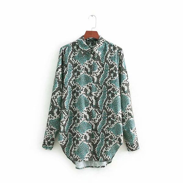 

women chic snake print long blouse animal pattern long sleeve irregular female casual shirts vintage blusas, White