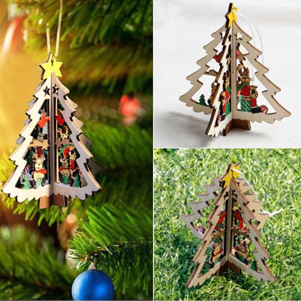 

3d xmas tree pendants hanging wooden christmas decoration home party decor bauble