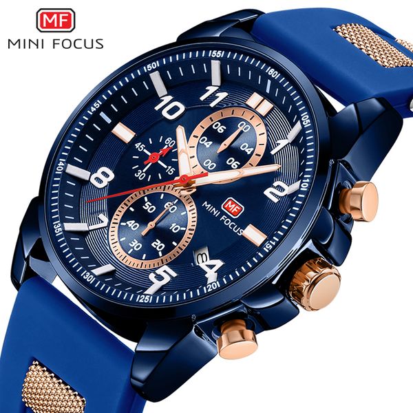 

minifocus fashion sport clock men's wristwatch quartz wrist watch men waterproof relogio masculino silicone strap, Slivery;brown
