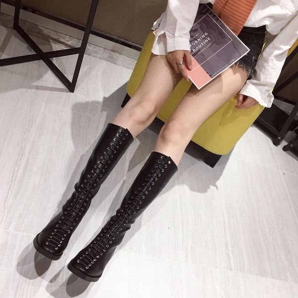 

2019 autumn and winter new fashion british wind with women's boots comfortable wild long tube knight leather boots thick with hi, Black