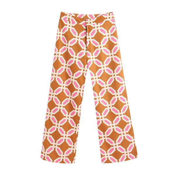 

stylish chic geometric print pants women's vintage pockets zipper female ankle trousers pants mujer female 2020, Black;white