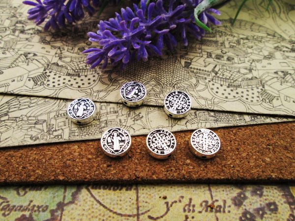 

75pcs--15mm jesus cross round spacer beads charms tibetan silver plated pendants antique jewelry making diy handmade, Bronze;silver