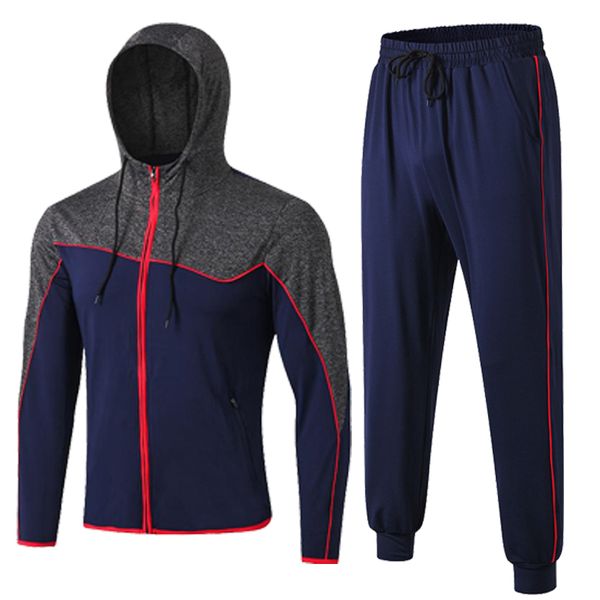 

men running sets men hooded sportswear autumn winter jogging suit jogging 2pcs tracksuit sportwear hoodies sweatshirt pants, Black;blue