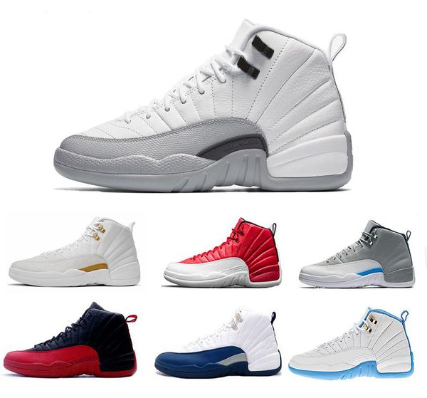 

mens new 12 12s xii womens basketball shoes ovo white gs barons taxi flu game playoffs flint grey french blue sneakers