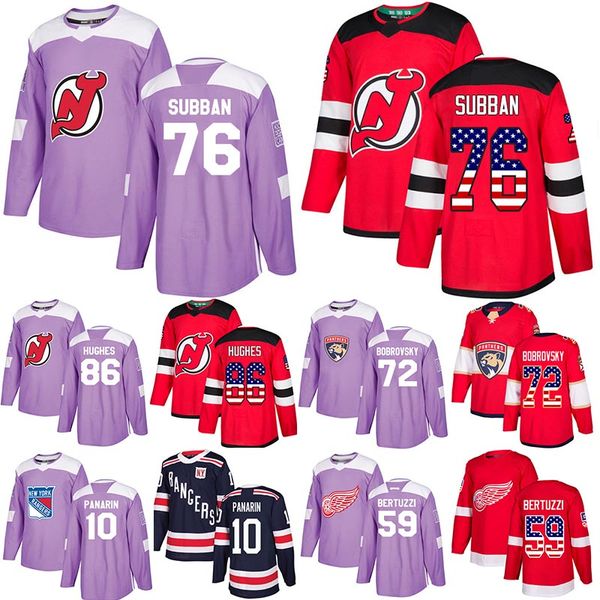 

10 Panarin 86 Hughes 76 Subban 72 Bobrovsky 59 Bertuzzi Mens Purple Red Navy Blue Stitched Jersey