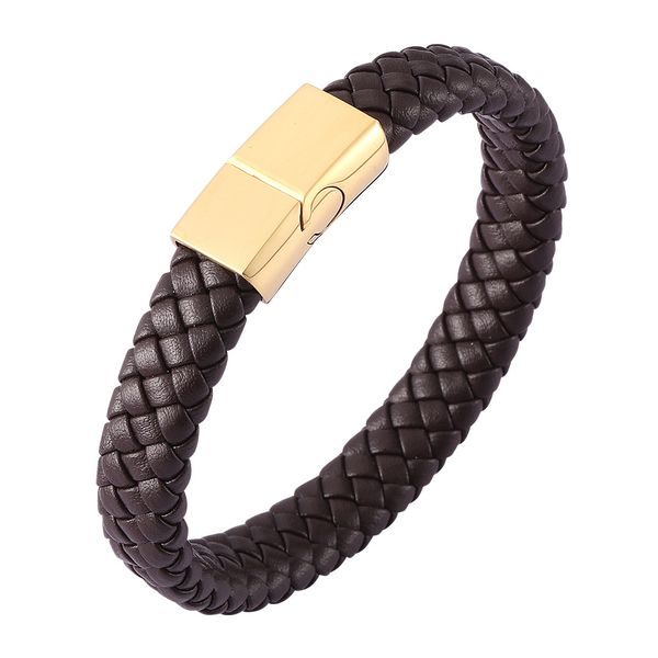 

fashion hand-woven couple brown leather bracelet simple personality popular stainless steel magnetic buckle bracelet 7-sp0457, Golden;silver
