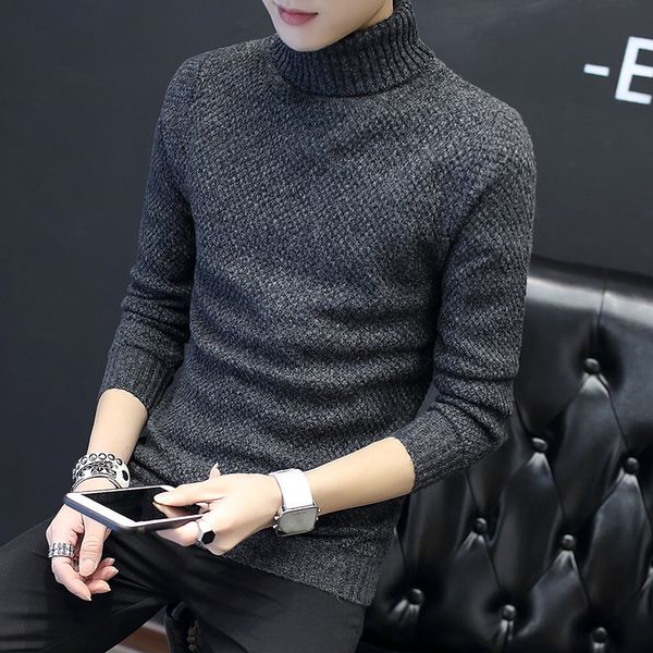 

fashion male winter thickens to keep warm high collar knitted sweater/men pure color slim fit casual sweater, White;black
