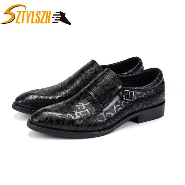 

2019 new luxury dress shoes men pointed toe buckle carved pattern business formal shoes black men boss gents wedding
